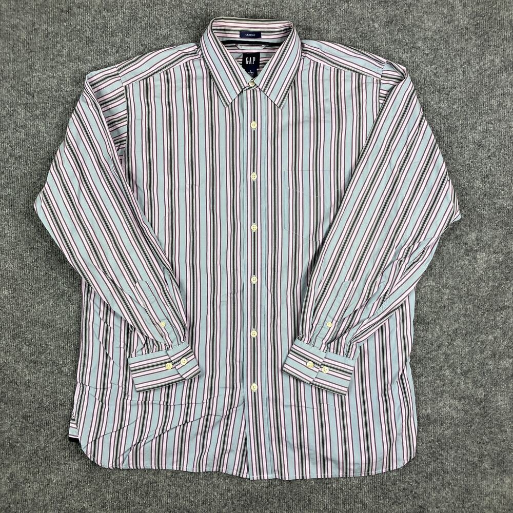 GAP Dress Shirt Mens Size L Classic Fit Multicolor Stripe‎ Long Sleeve Button-Up
